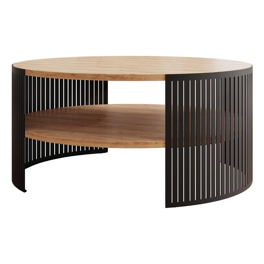 Table basse ronde effet bois chêne noir D75