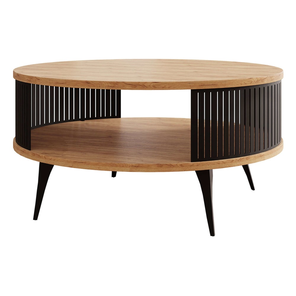 Table basse ronde aspect chêne noir D75