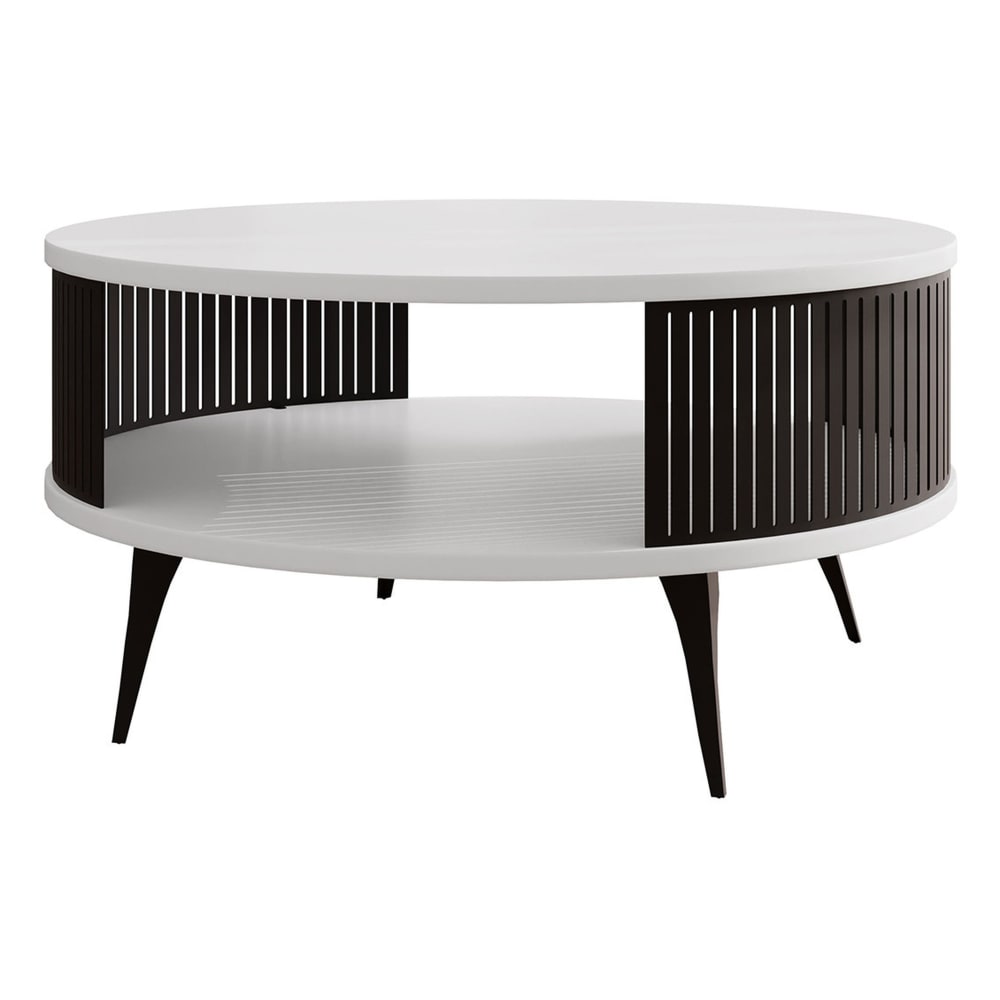 Table basse ronde en acier et métal blanc et noir D75