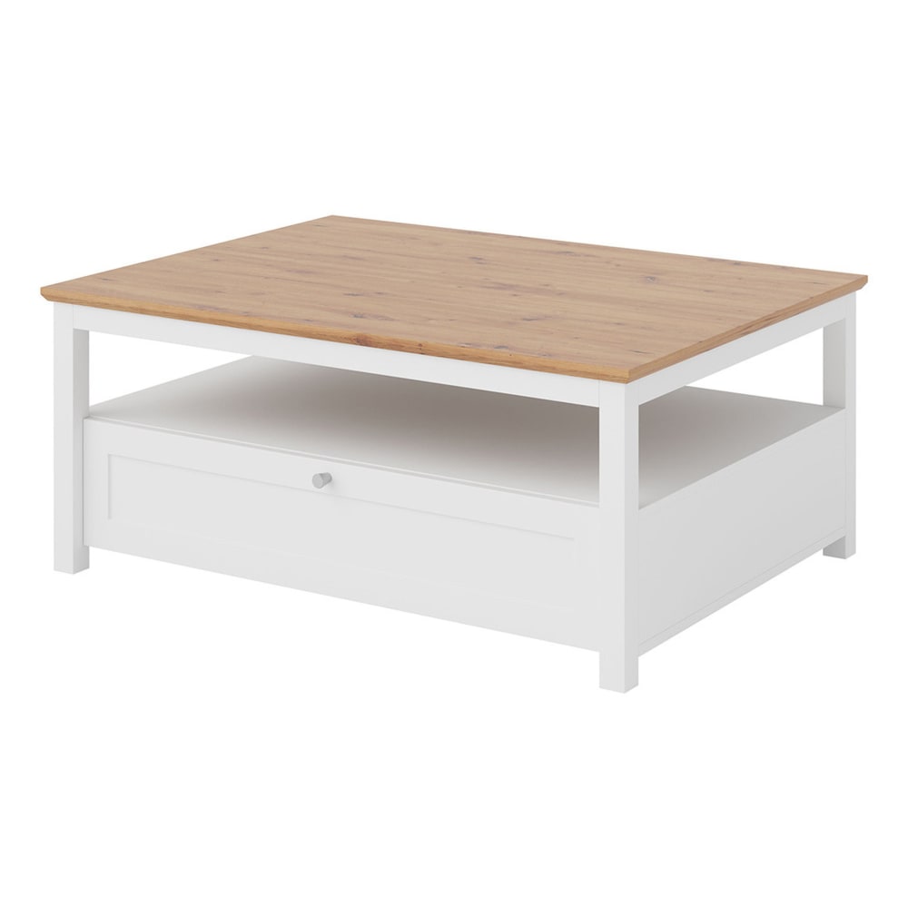 Table basse contemporaine 1 tiroir L104cm effet bois et blanc