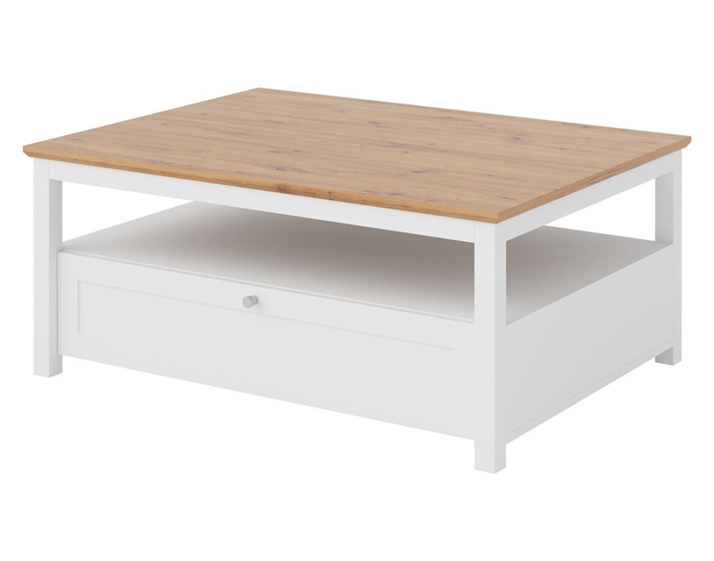 Table basse contemporaine 1 tiroir L104cm effet bois et blanc