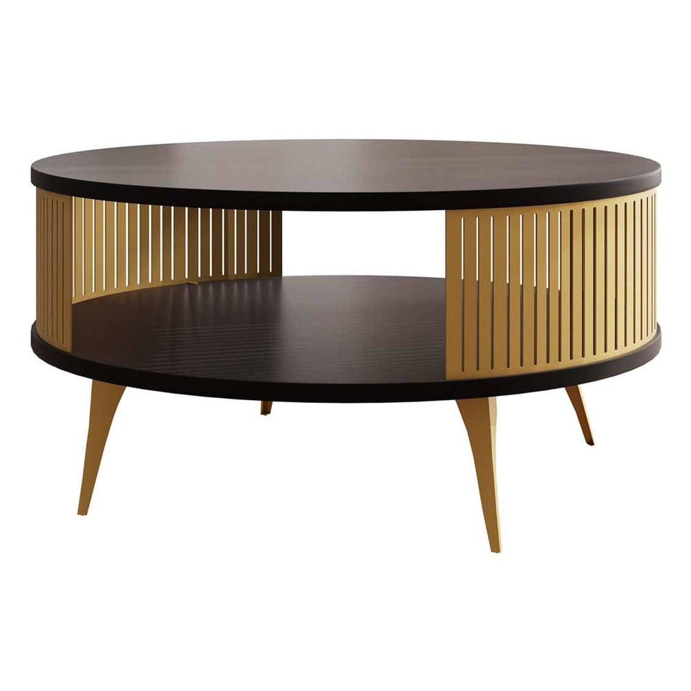 Table basse ronde en acier et métal noir et doré D75