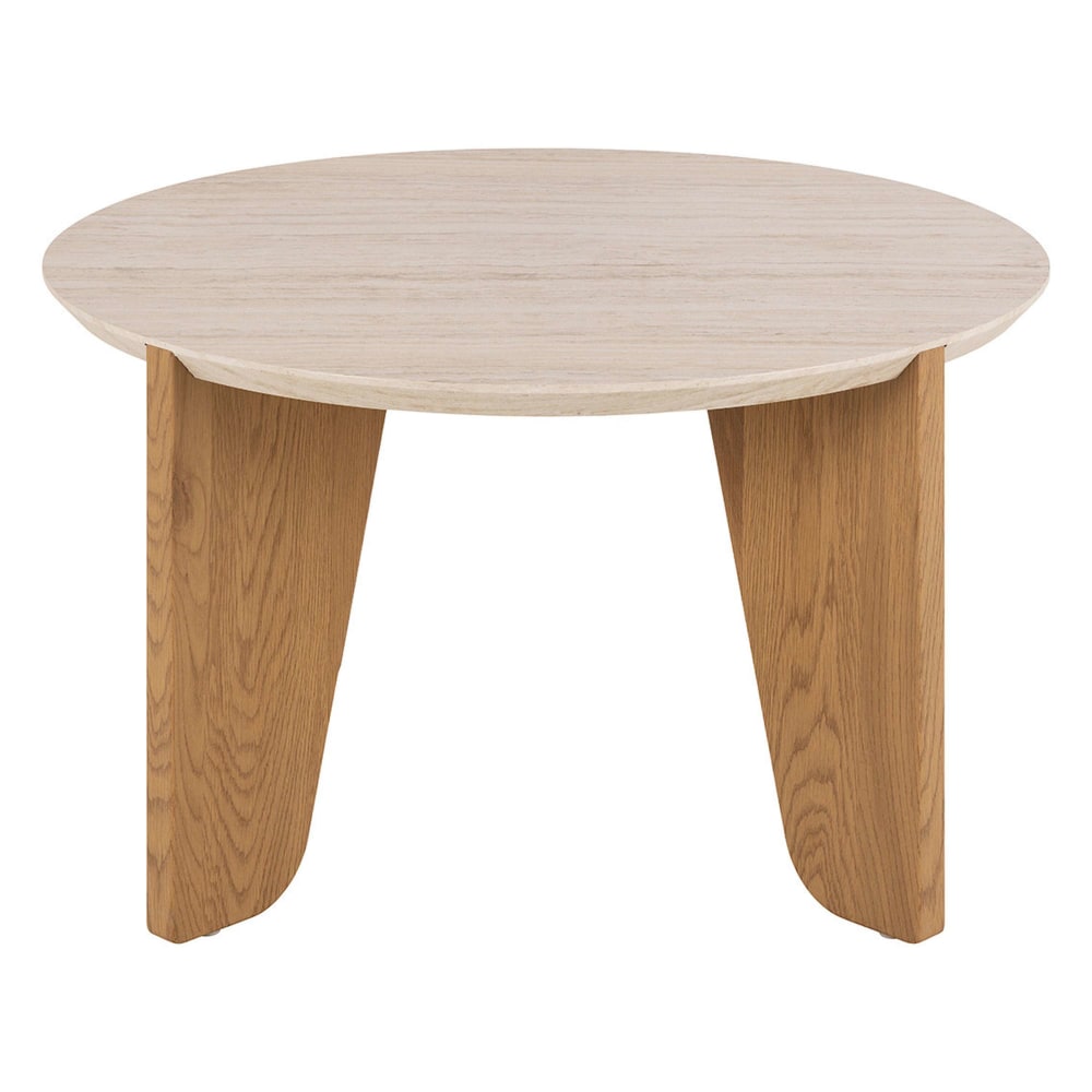 Table basse pieds en chêne plateau effet travertin H45cm