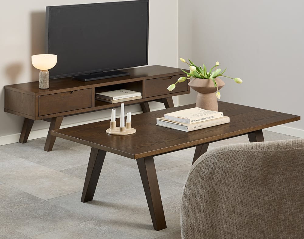 Table basse scandinave effet bois chêne foncé L130cm