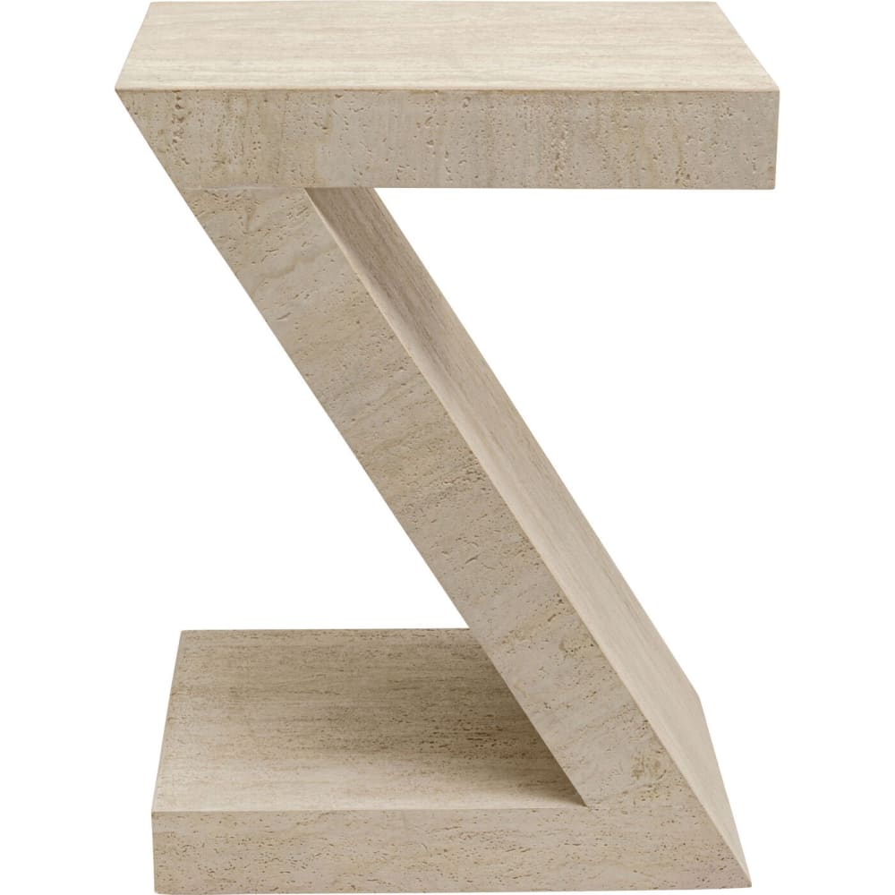 Kare Design Beistelltisch in Z-Form in Travertinstein-Optik aus Holz, beige style modern - Spanplatte
