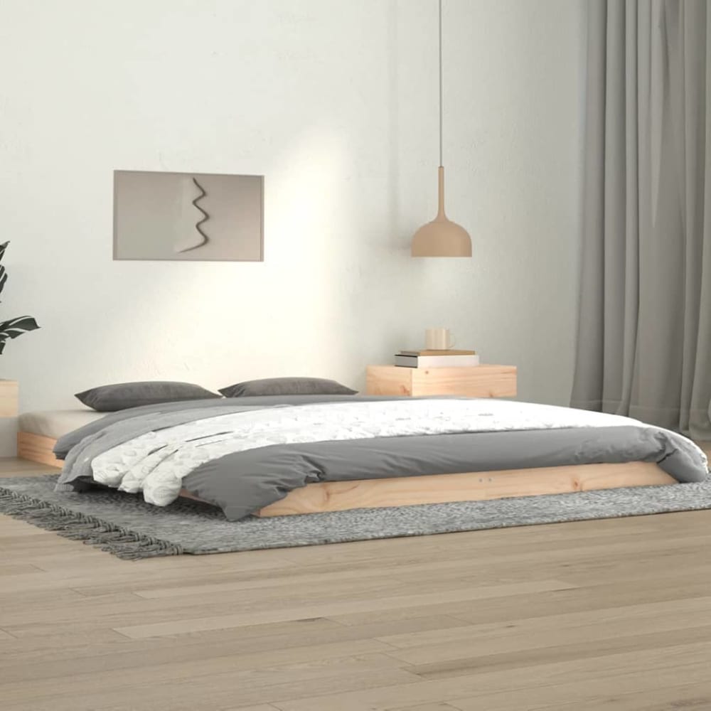 Lit double sans matelas bois beige 140x190 cm