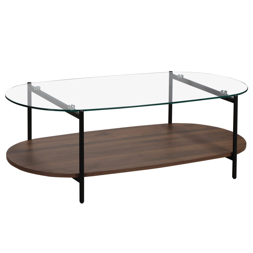 Oviala Moderner ovaler Couchtisch L 120 cm aus transparentem Glas Braun Glas