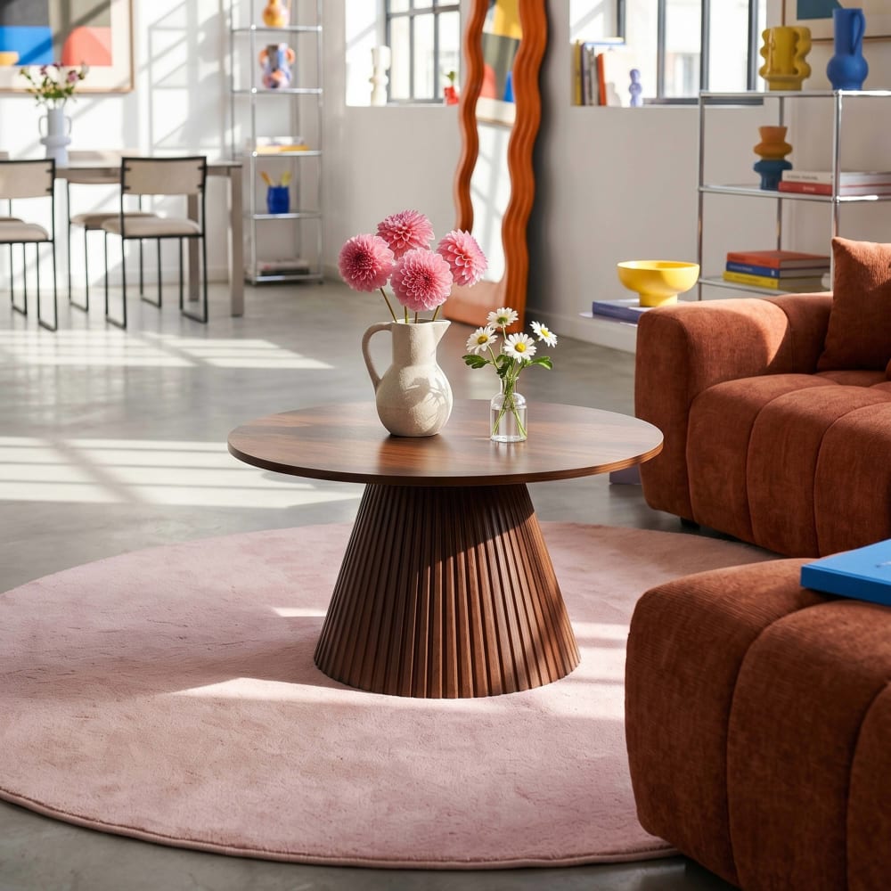 80 cm runder Couchtisch modern dunkler Holzeffekt - Maisons Du
