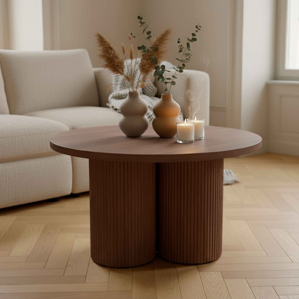 Runder Couchtisch 80 cm skandinavisches helles Holz - Maisons Du