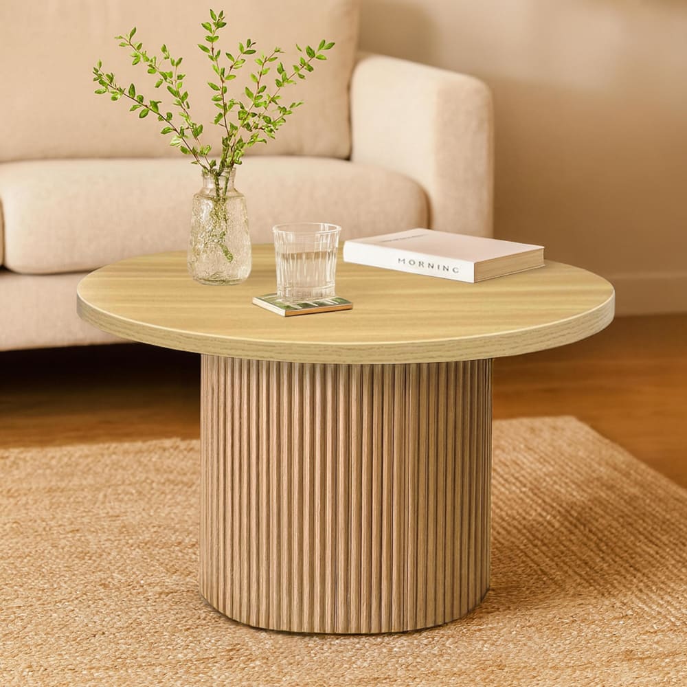 Skandinavischer runder Couchtisch 70 cm FSC aus hellem Holz -