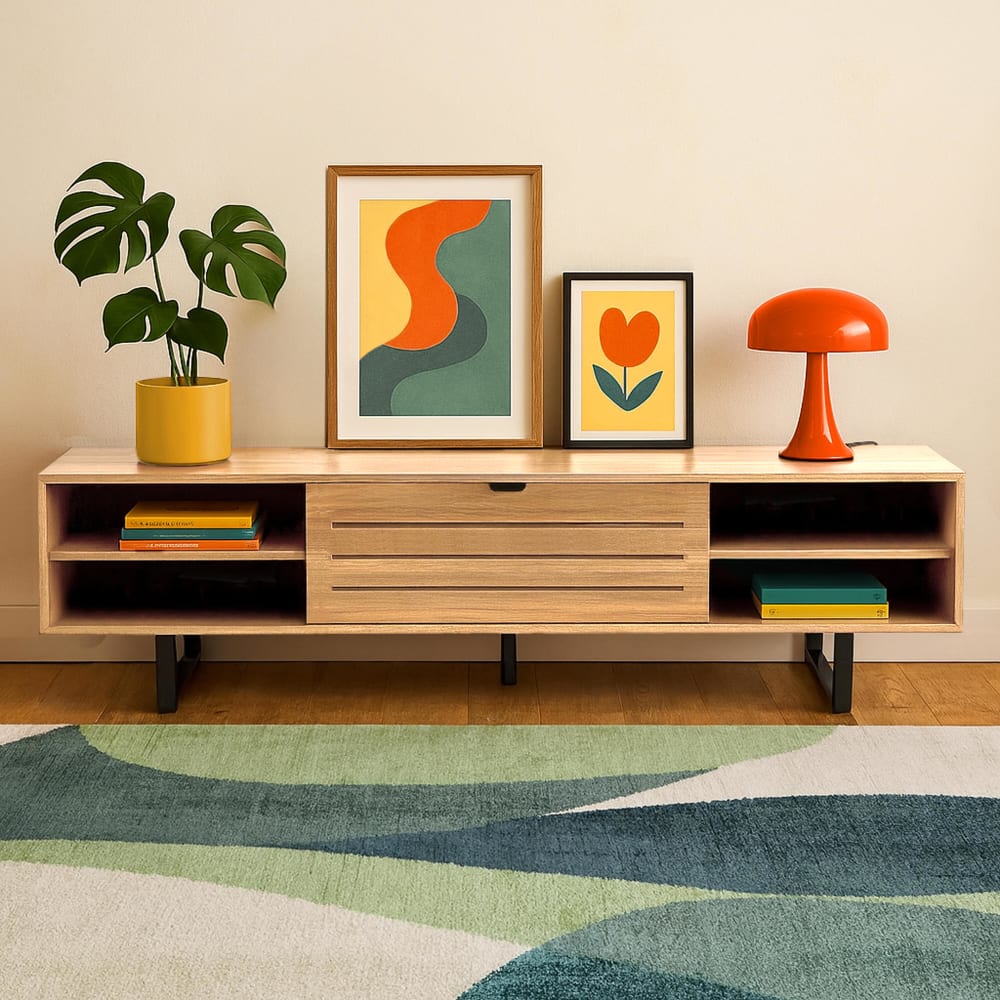 Meuble TV 2 portes rectangulaire L160 cm bois clair