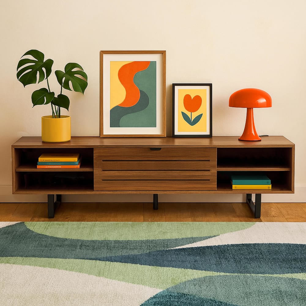 Meuble TV rectangulaire  2 portes L160 cm bois foncé