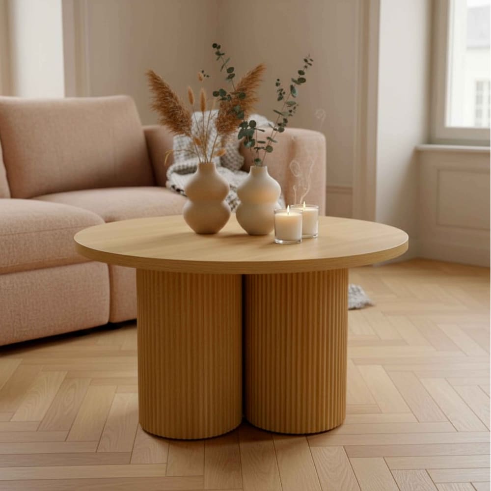 Runder Couchtisch 80 cm skandinavisches schwarzes Holz - Maisons