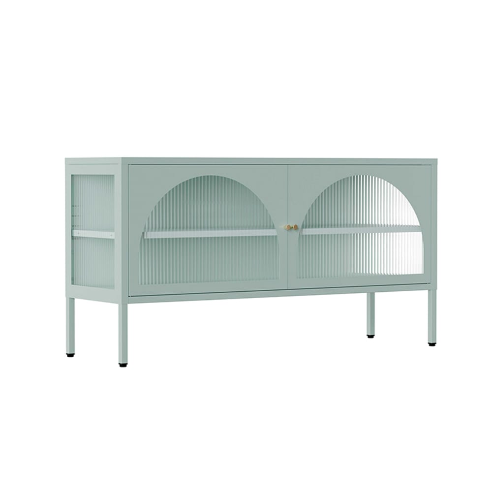 Meuble TV moderne 2 portes L115 cm en métal vert sauge