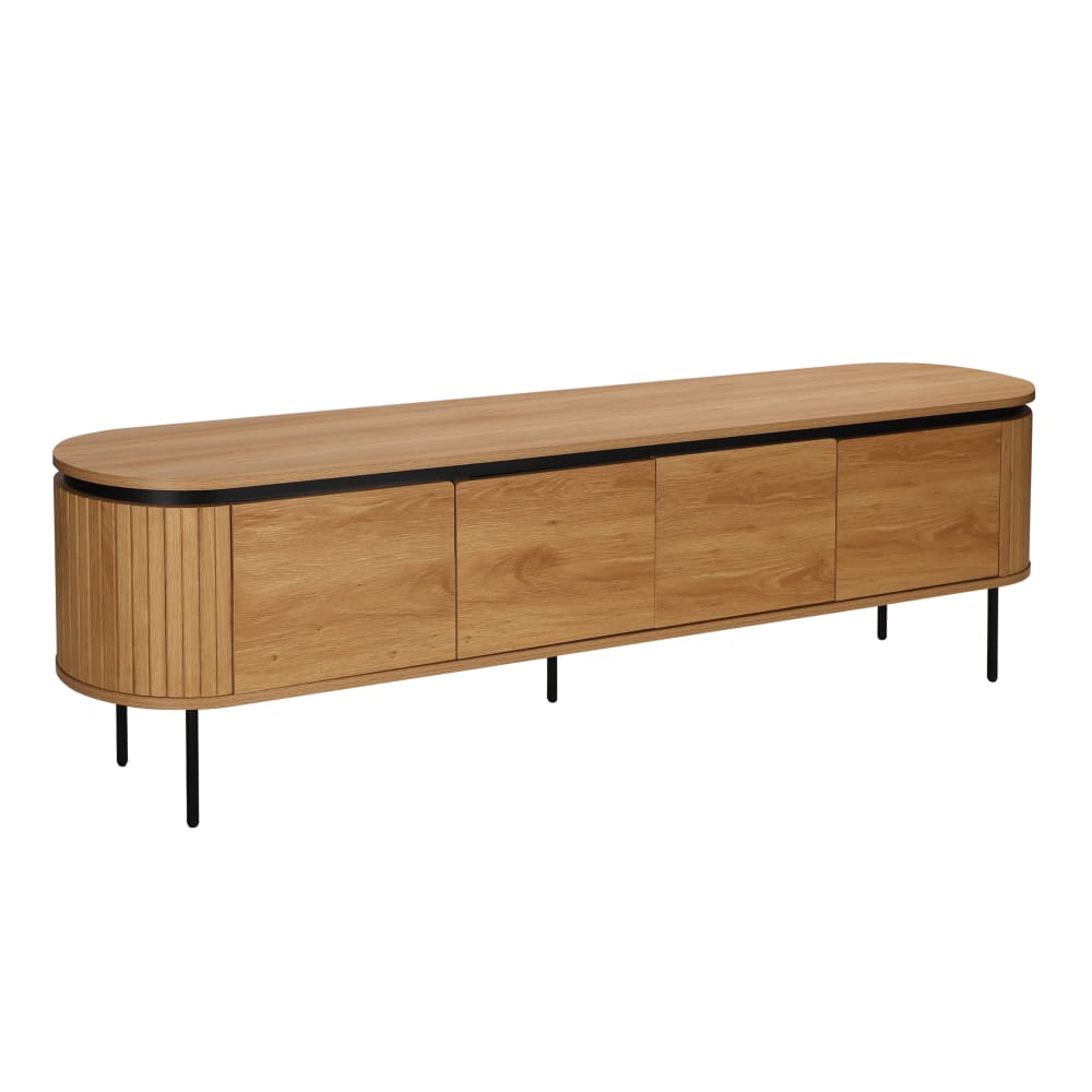 Meuble TV rectangulaire 2 portes L200 cm effet bois clair