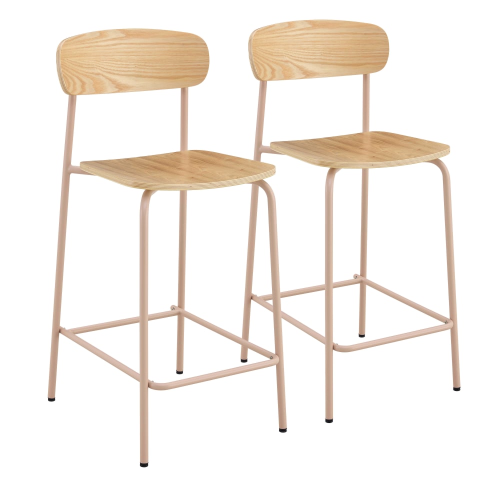 Oviala Set mit 2 Hochstühlen aus Metall und rosa Holz - Stahl
