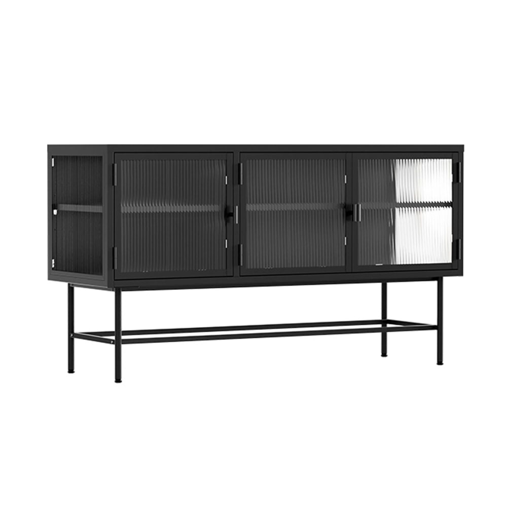 Buffet moderne 3 portes 120 cm en métal et verre noir