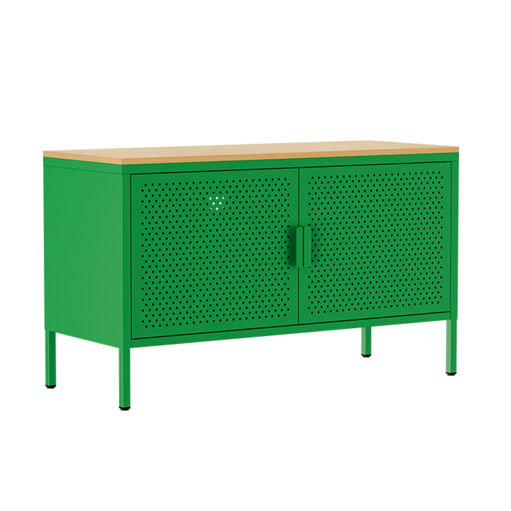 Oviala Modernes Sideboard mit 2 Türen L 100 cm aus grünem Metall style industrial - Stahl