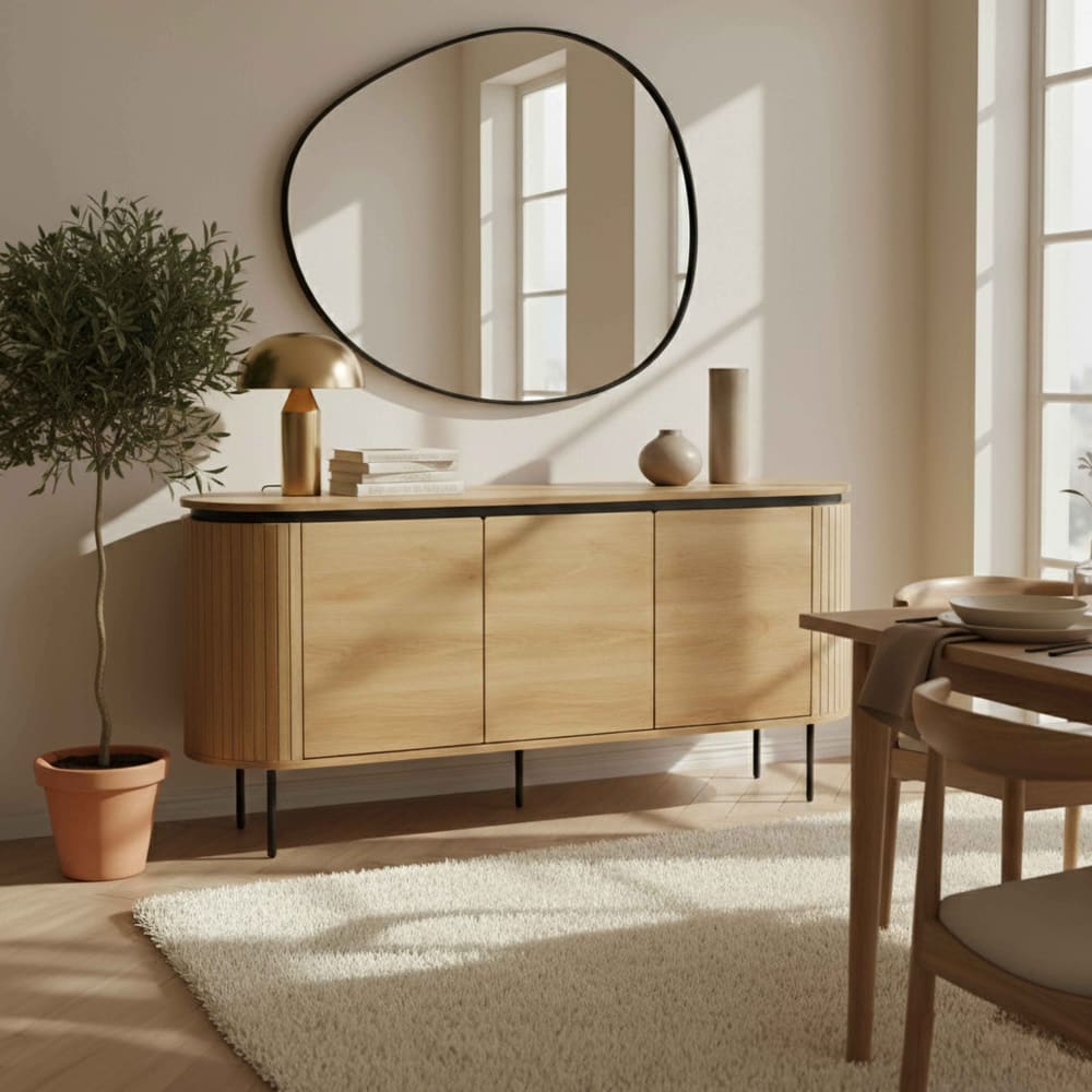 Modernes rechteckiges Sideboard mit 3 Türen L160 cm aus hellem