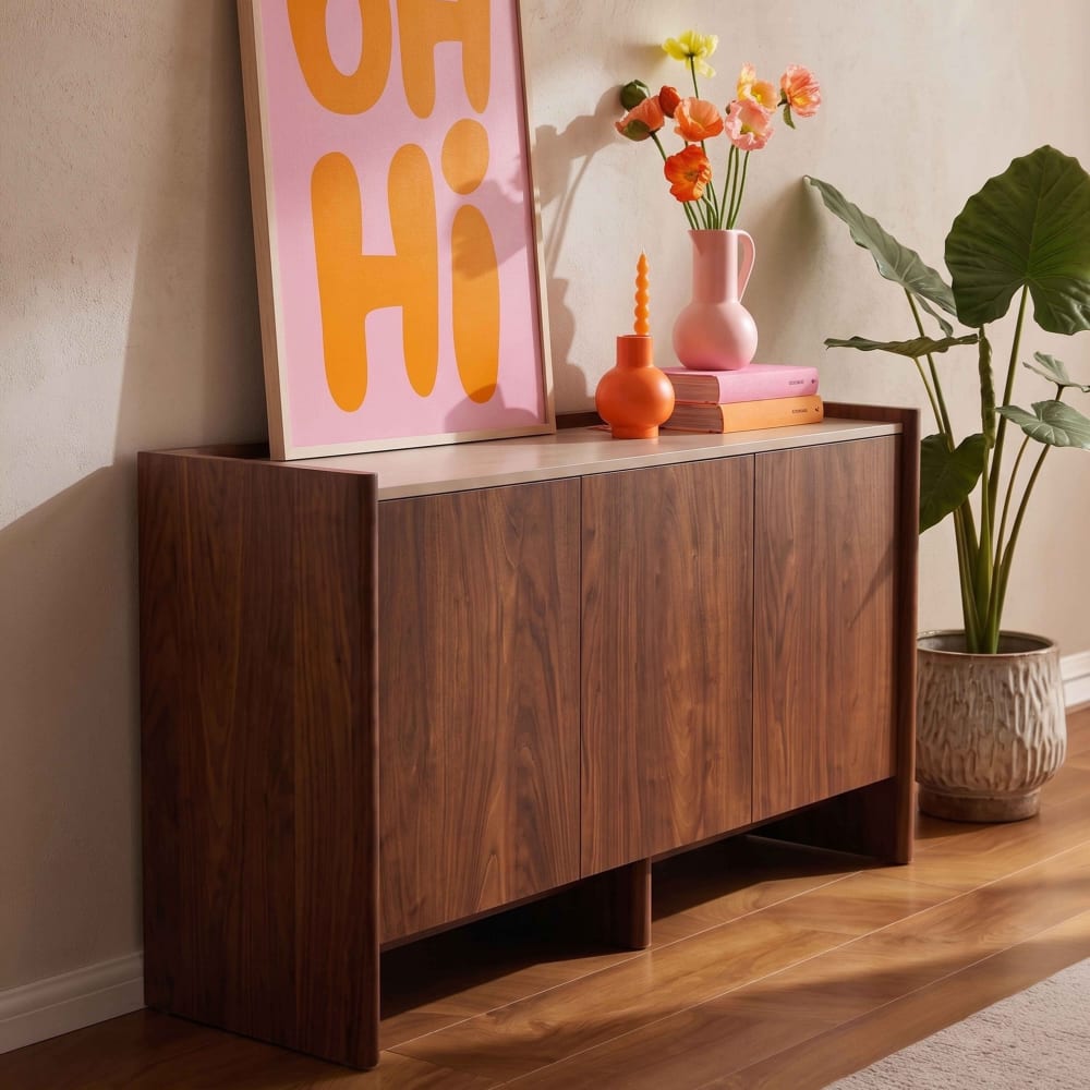 Modernes rechteckiges Sideboard mit 3 Türen L140 cm dunkles Holz
