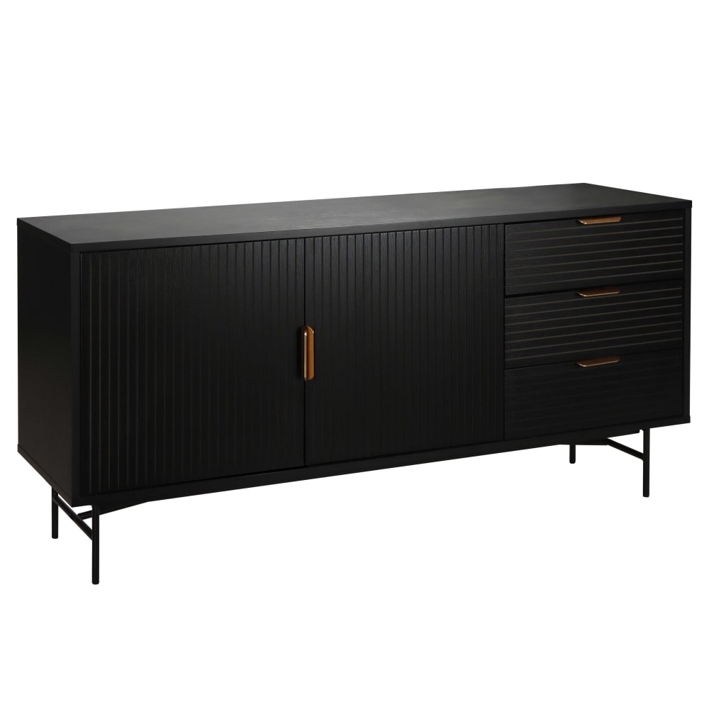 Oviala Sideboard 2 Türen und 3 Schubladen aus Melamin und Stahl 160cm schwarz style modern - Holz