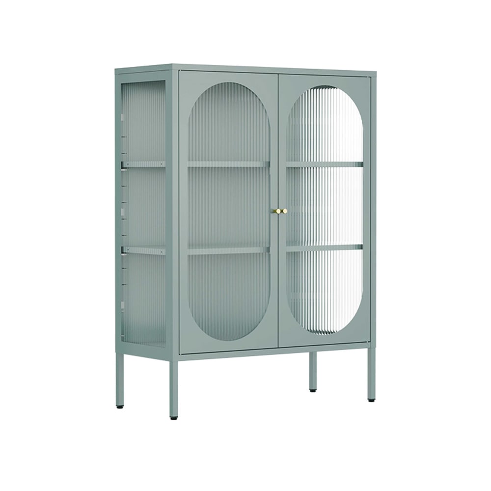 Buffet moderne 2 portes 80 cm en métal et verre vert sauge