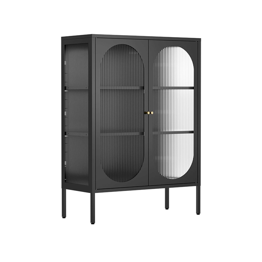 Buffet moderne 2 portes 80 cm en métal et verre noir