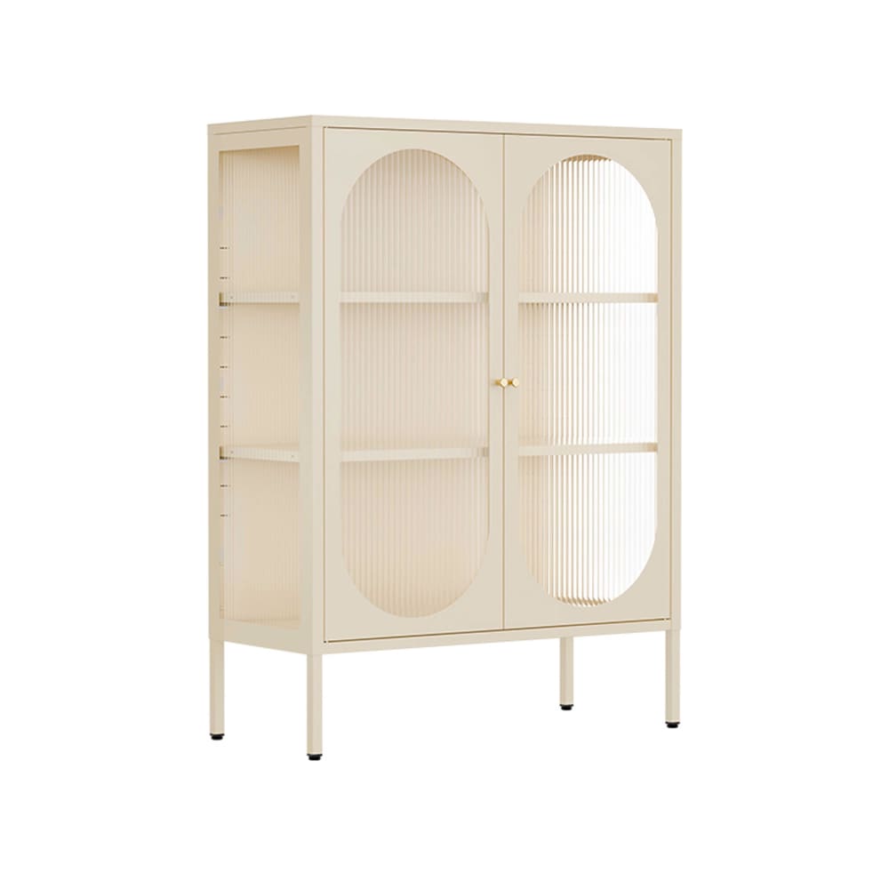 Buffet moderne 2 portes 80 cm en métal et verre écru