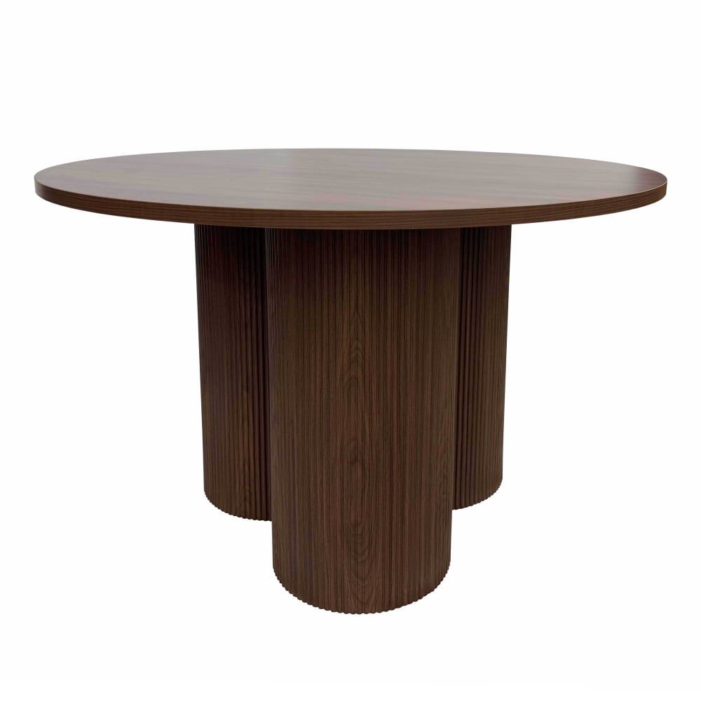 Table à manger moderne ronde 120 cm effet bois foncé