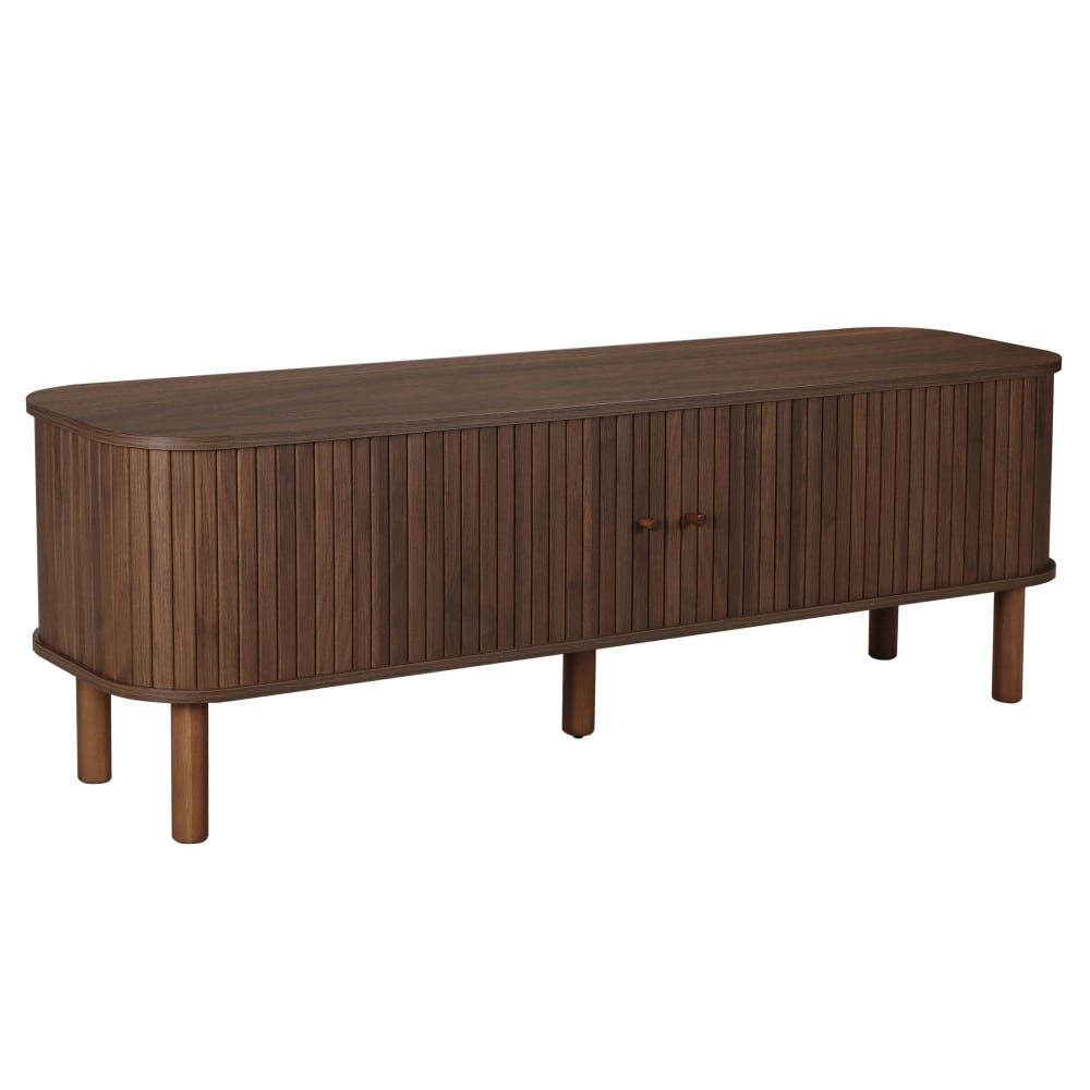 Meuble TV scandinave rectangulaire 2 portes L150 cm effet bois foncé