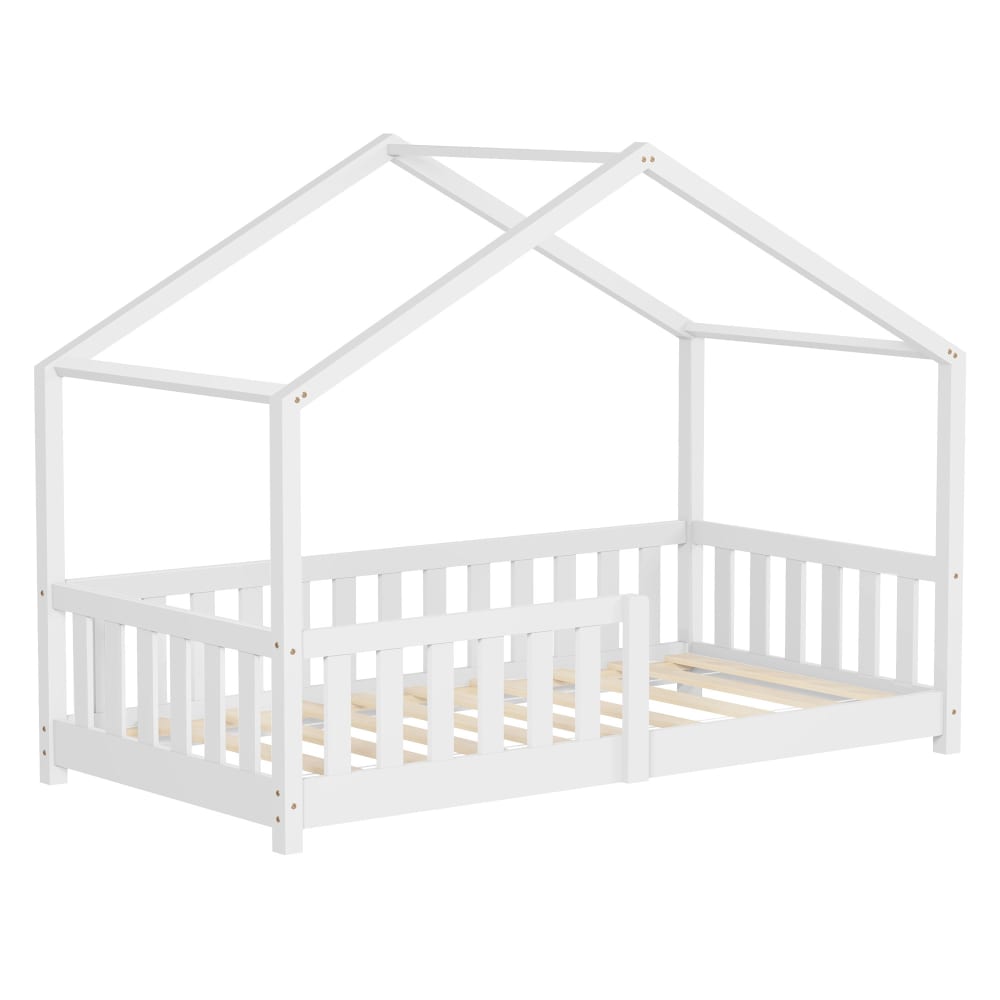 ML-Design Hausbett 80x160 cm Weiß aus Kiefernholz mit Rausfallschutz Weiß Baby