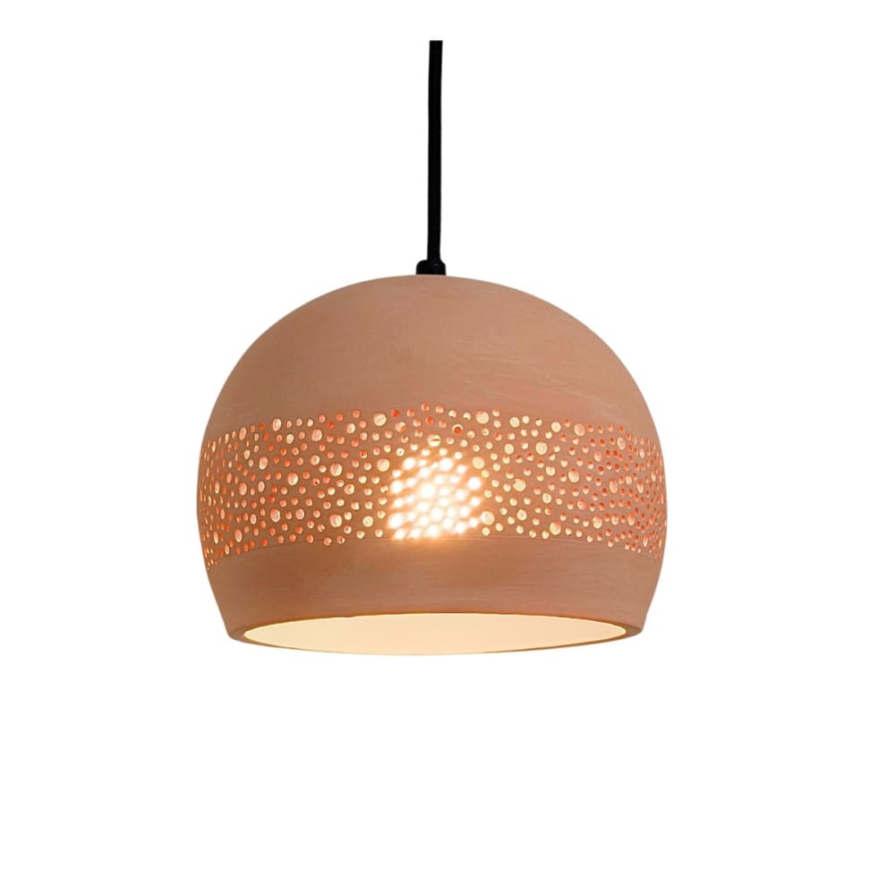 Suspension en terre cuite motif Sara avec câble textile noir D.21cm