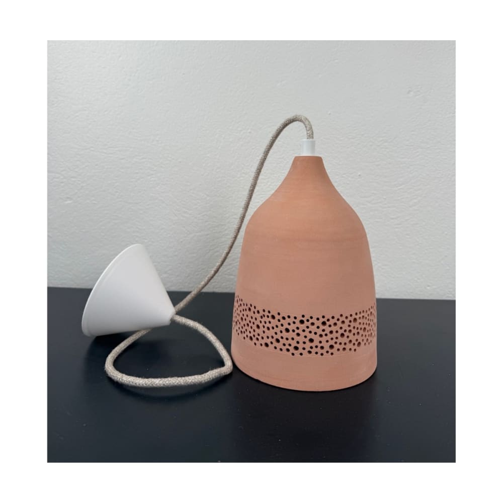 Suspension en terre cuite motif sara avec câble textile lin d.14cm — vue 4