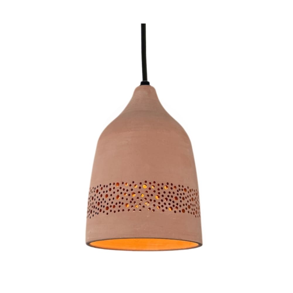 Suspension en terre cuite motif Sara avec câble textile noir D.14cm