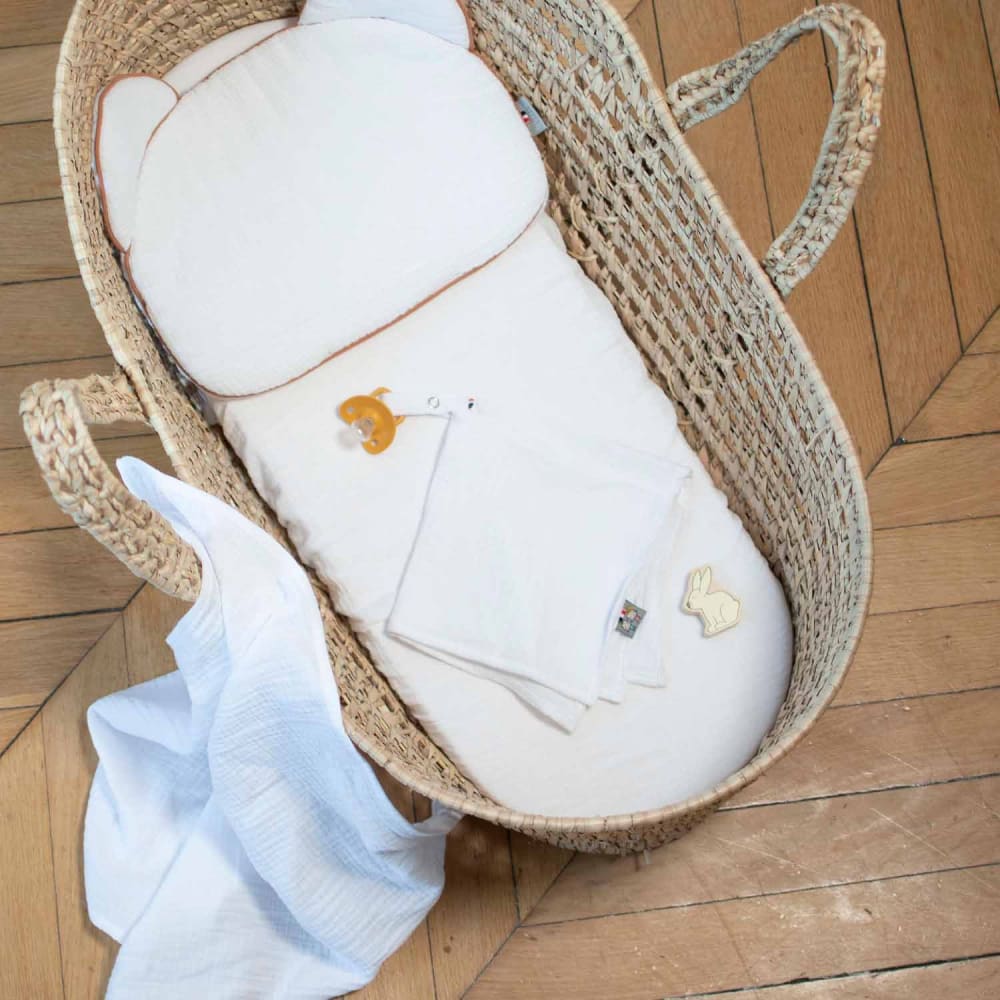 Lot de 3 draps housse couffin bébé gaze de coton Bleu 70x30 cm