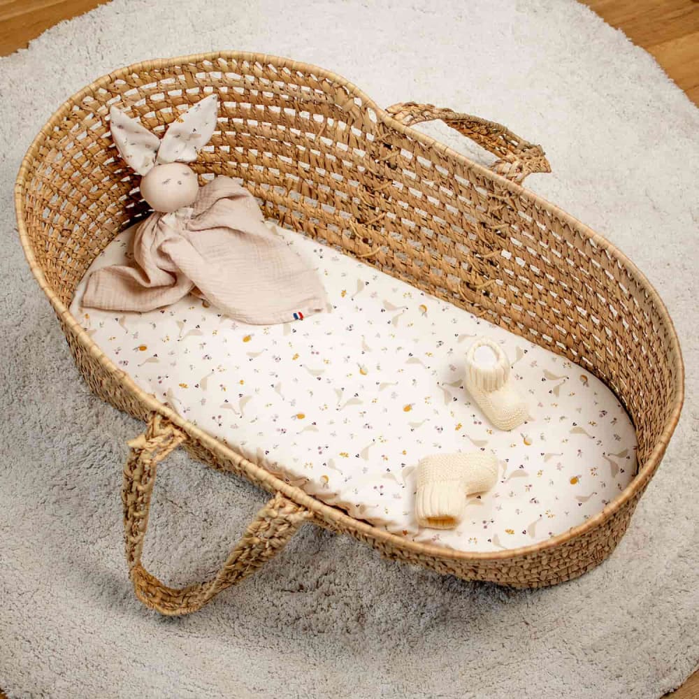 Lot de 3 draps housse couffin bébé gaze de coton Beige 70x30 cm