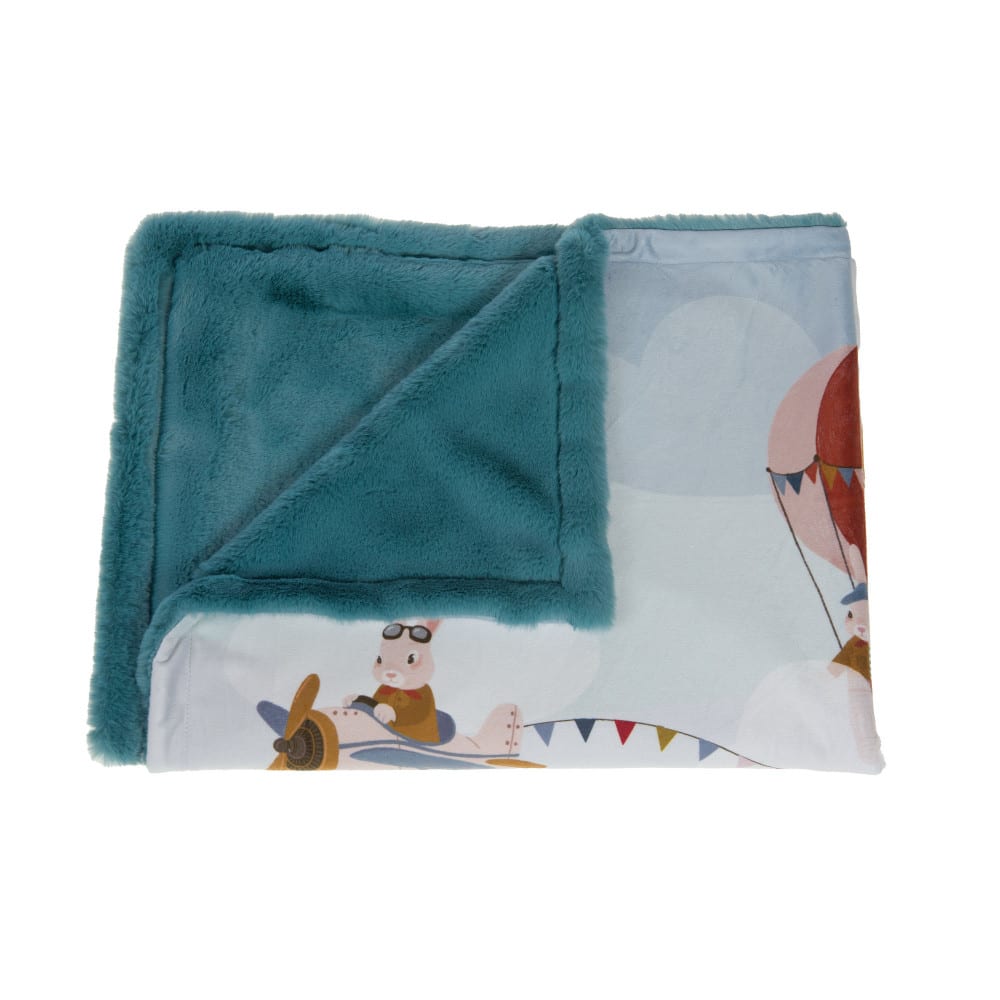 Plaid montgolfière 100x75 cm bleu en polyester (Amadeus) - Image 1