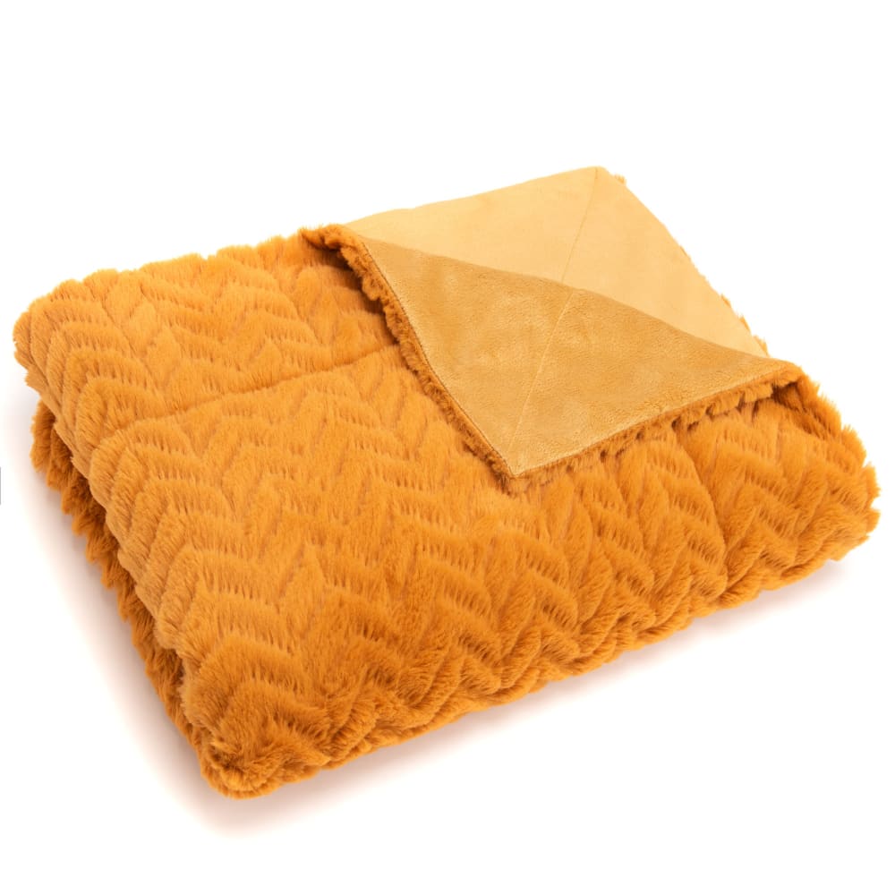 Plaid Chevron 130x170 cm curry jaune en polyester