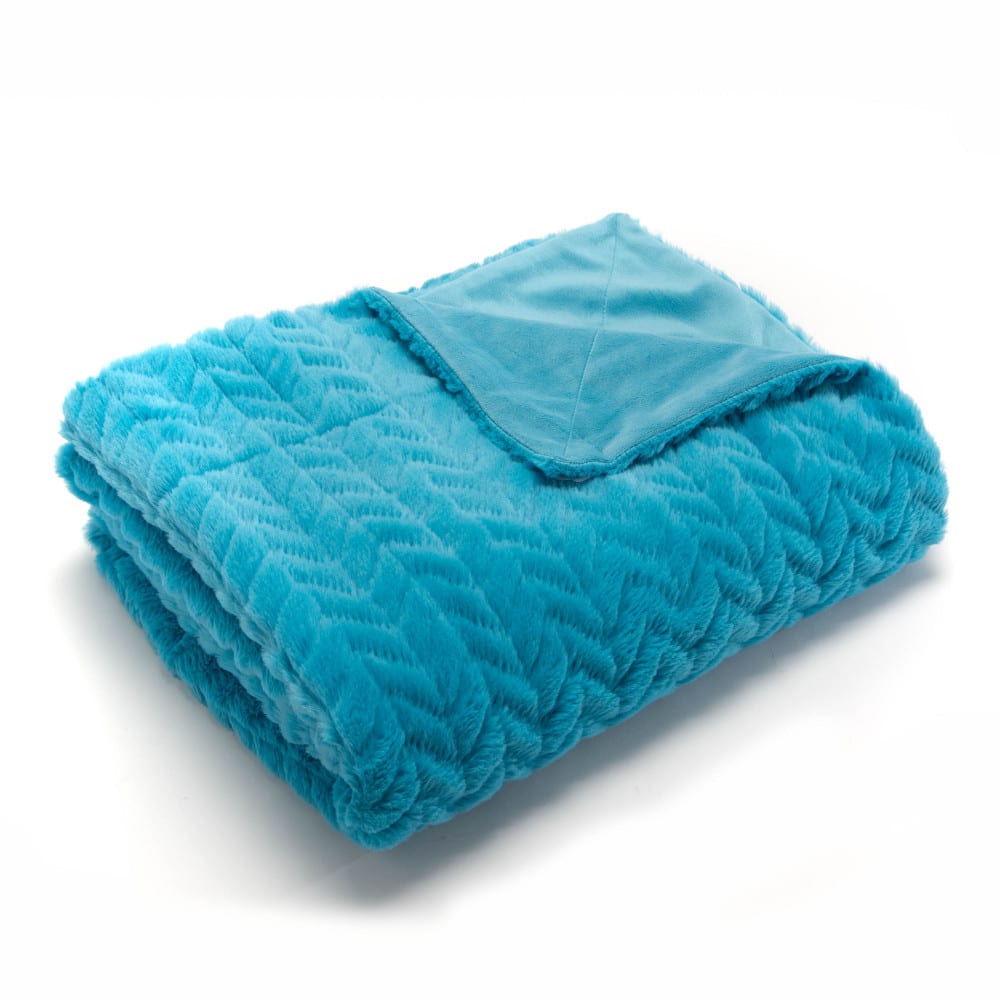 Plaid chevron turquoise 130x170 cm bleu en polyester Plaid chevron turquoise 130x170 cm bleu en polyester
