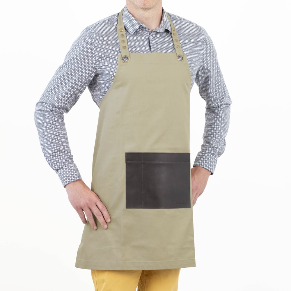 Tablier en tissu beige avec poche en simili cuir marron - Maisons du Monde