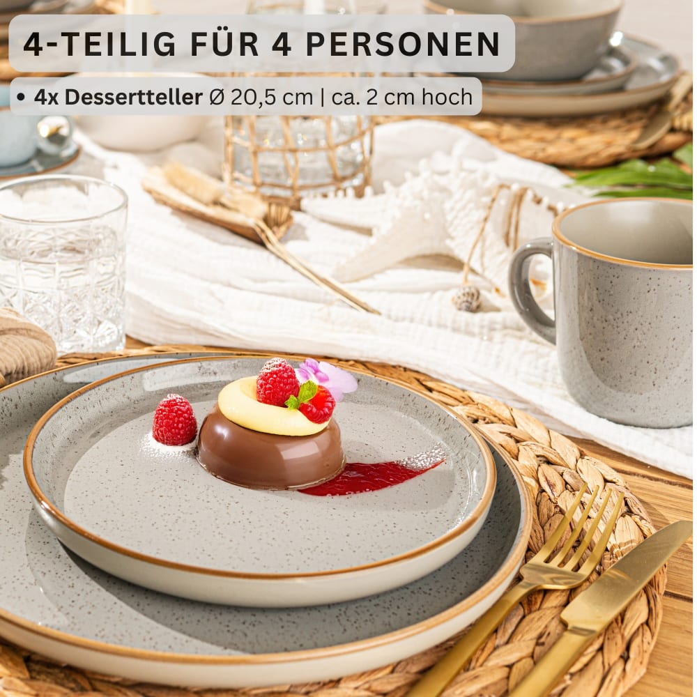4er Set Dessertteller aus Steingut, grau - Maisons Du Monde