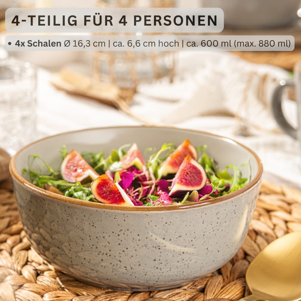 4er Set Schalen aus Steingut, grau - Maisons Du Monde