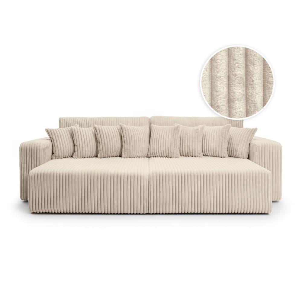 Canapé droit  4 places double méridienne velours côtelé épais beige