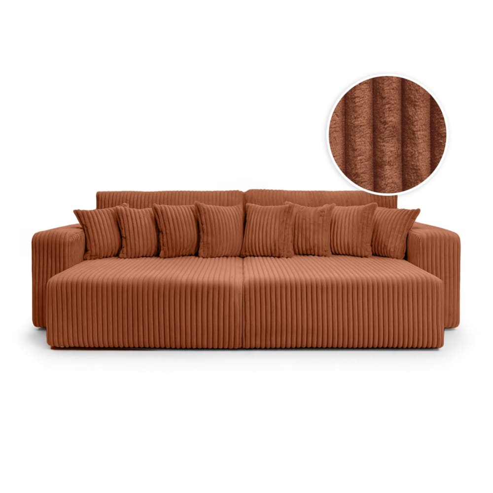 Canapé  4 places double méridienne velours côtelé épais terracotta