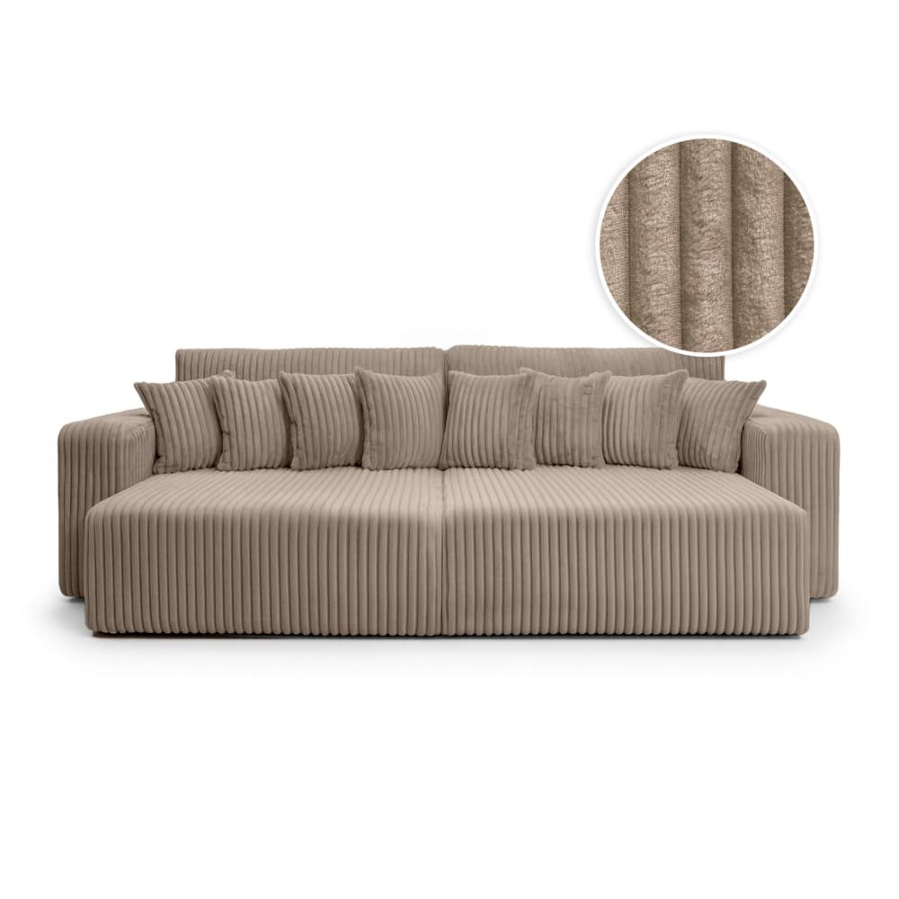 Canapé droit  4 places double méridienne velours côtelé épais taupe