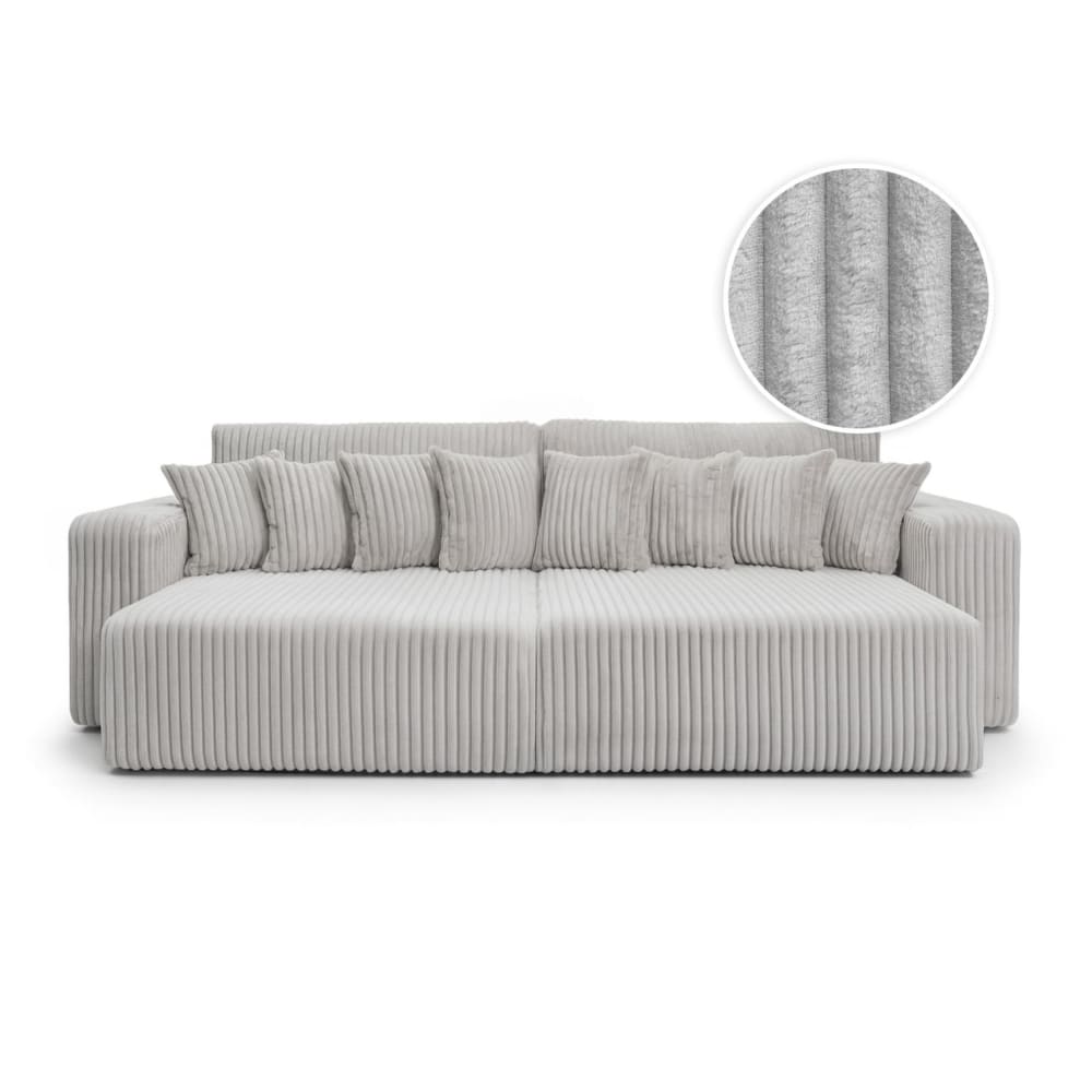 Canapé droit  4 places double méridienne velours côtelé épais gris