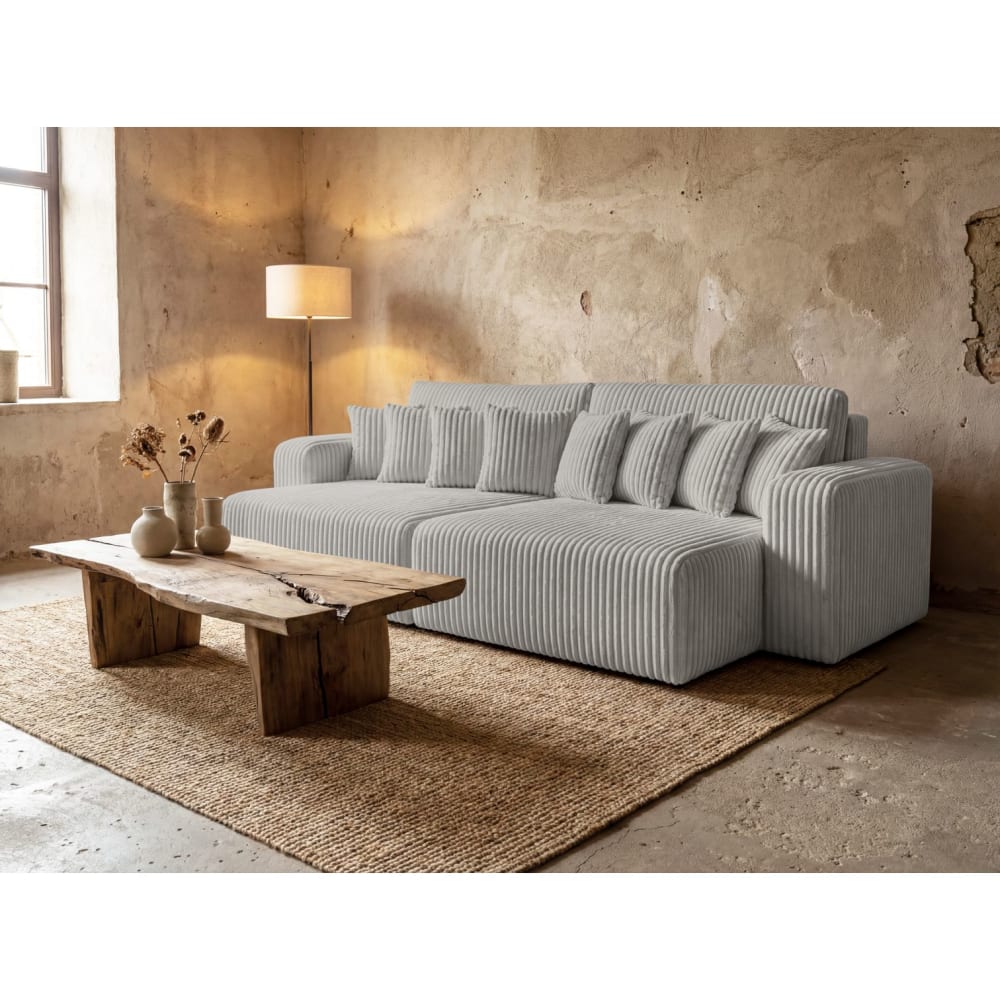 Canapé droit  4 places double méridienne velours côtelé épais gris