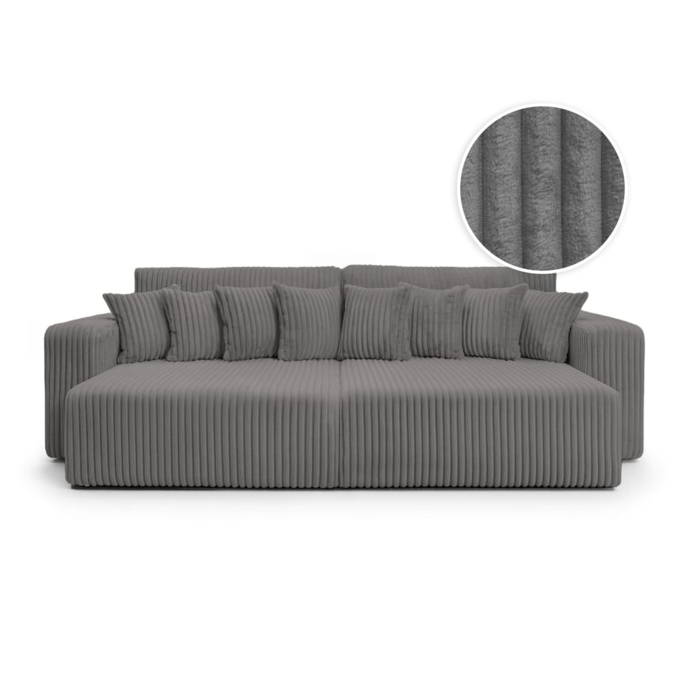 Canapé droit  4 places double méridienne velours côtelé épais gris