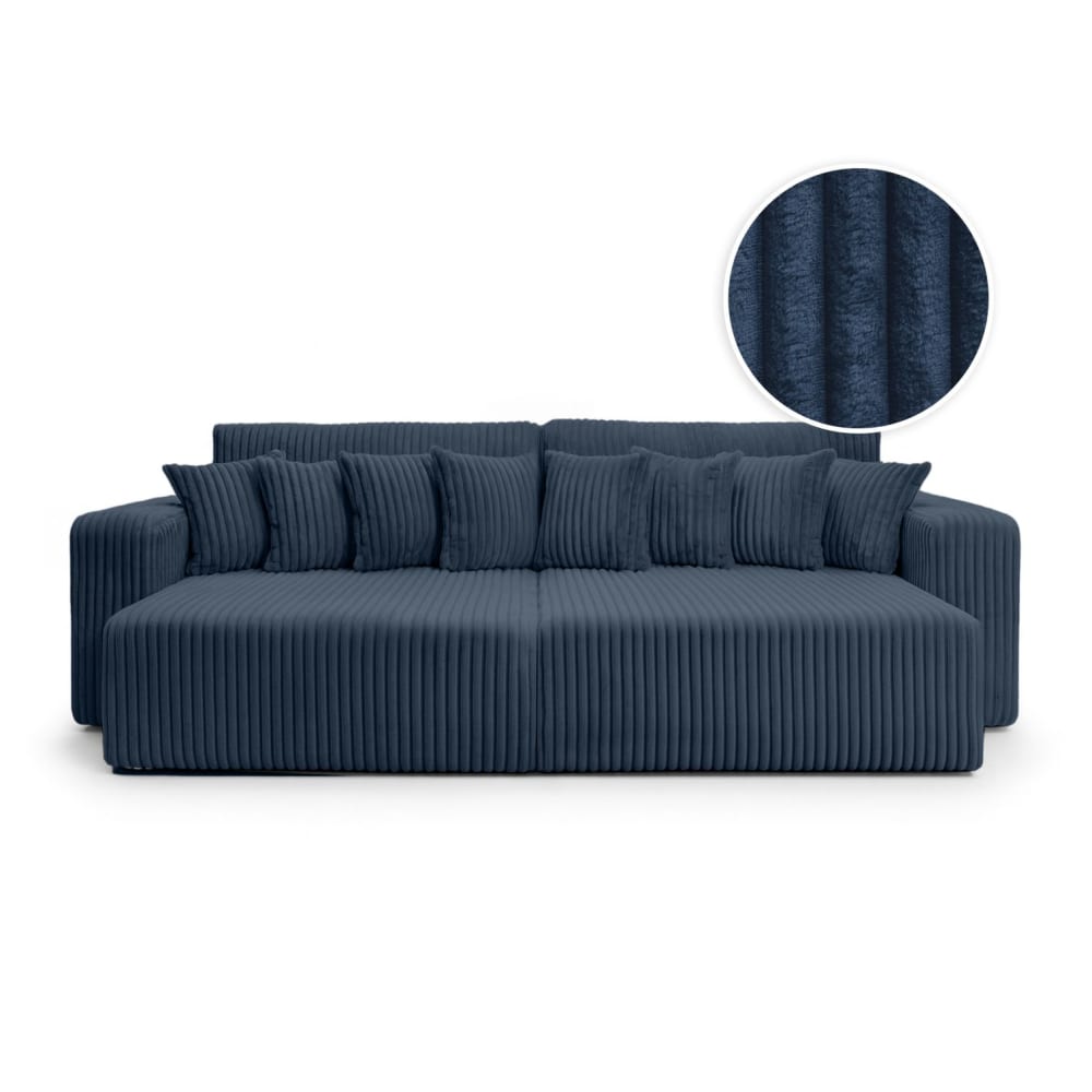 Canapé droit  4 places double méridienne velours côtelé épais bleu
