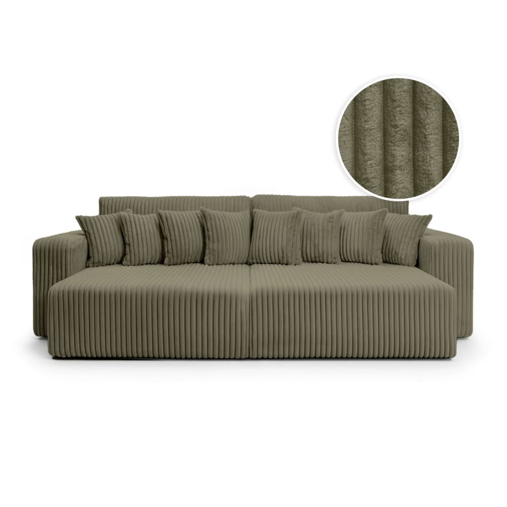 Canapé droit  4 places double méridienne velours côtelé épais vert